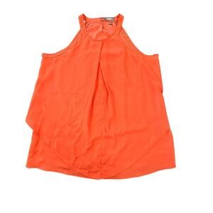 Neiman Marcus Tank Top Womens Large Bright Peach Sleeveless Halter Layered Crepe